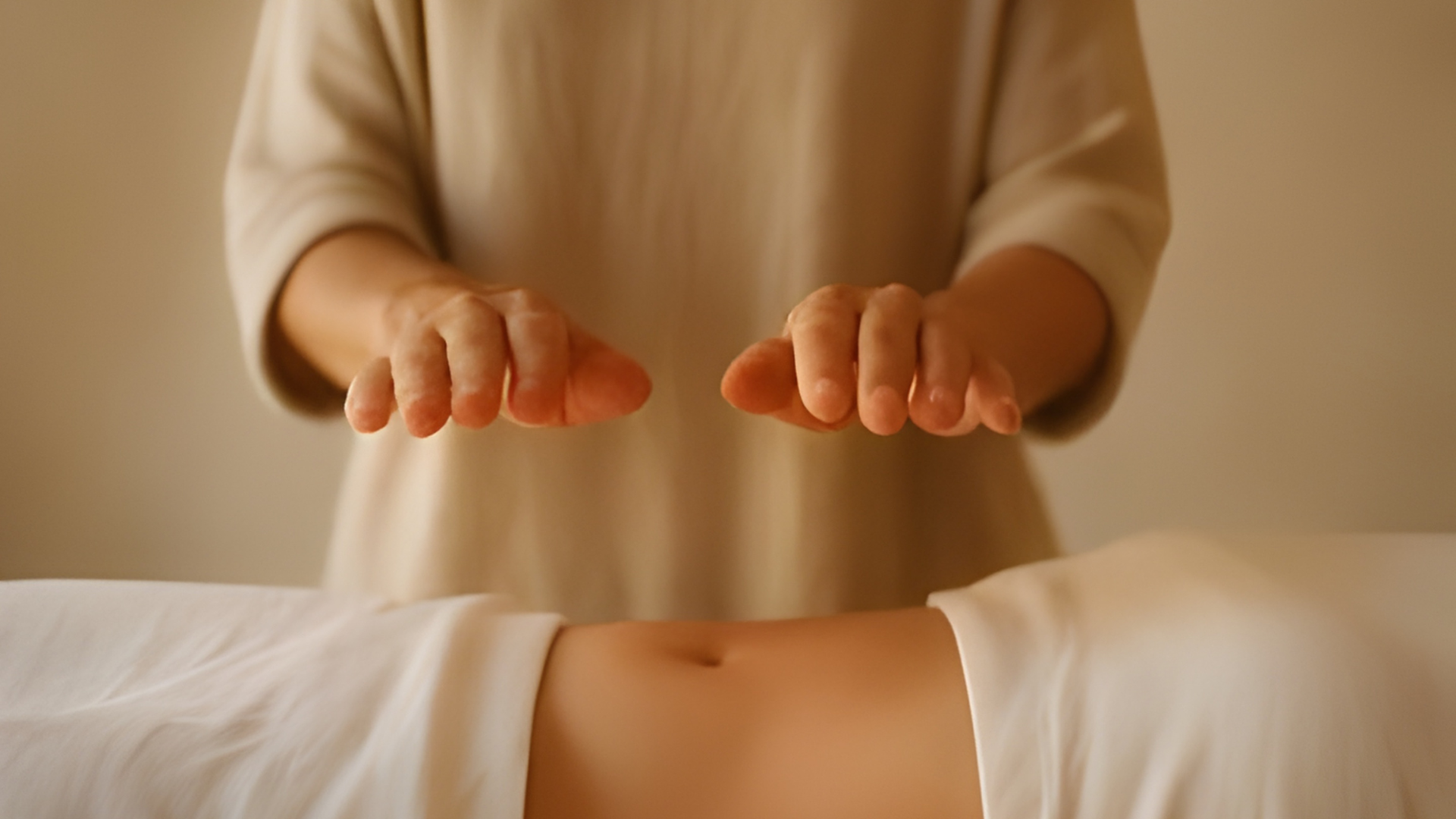 Practitioner performing gentle visceral massage around the abdomen