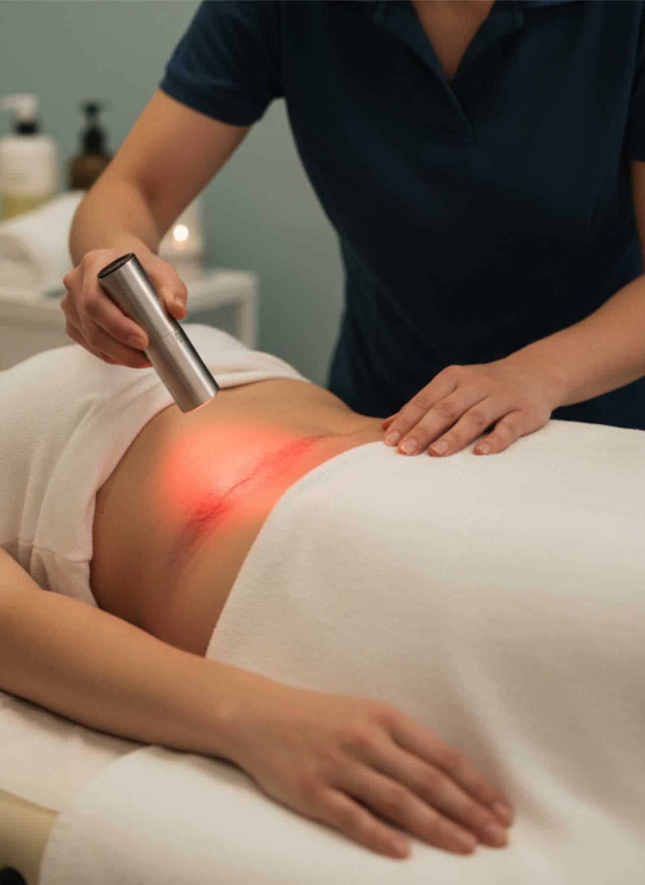 Client receiving gentle therapeutic massage in a calm space